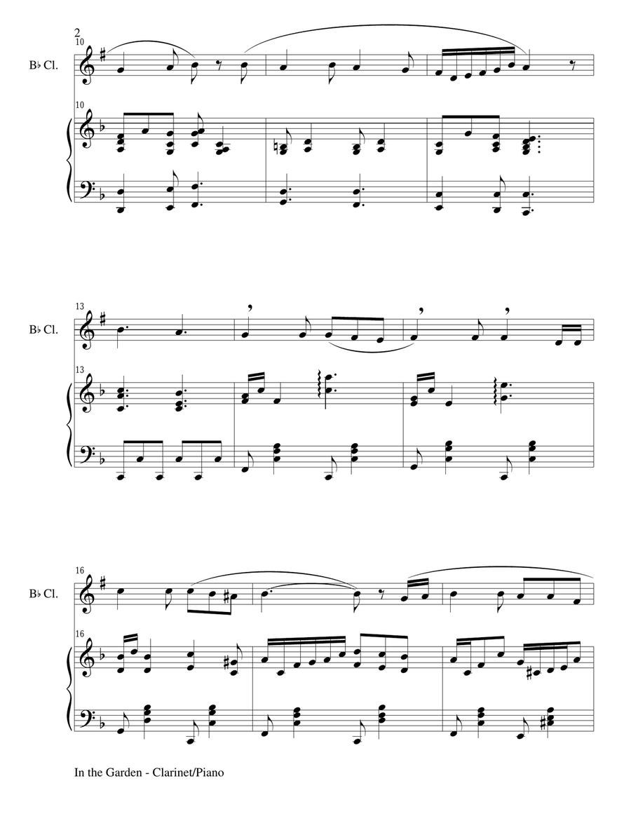 IN THE GARDEN (Bb Clarinet/Piano and ClarinetPart) B-Flat Clarinet scores gallery preview page 2