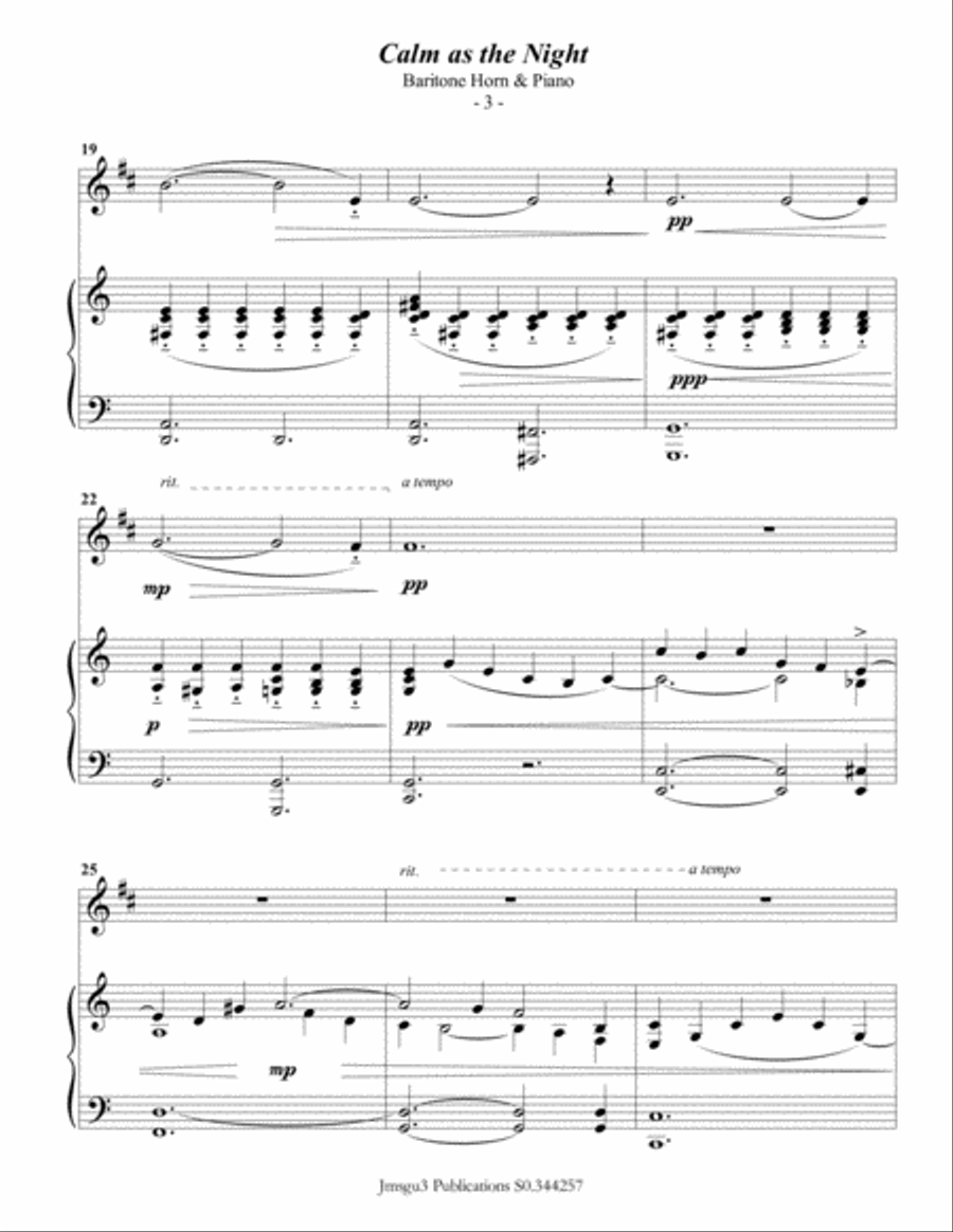 Bohm: Calm as the Night for Baritone Horn & Piano Baritone Horn scores gallery preview page 3