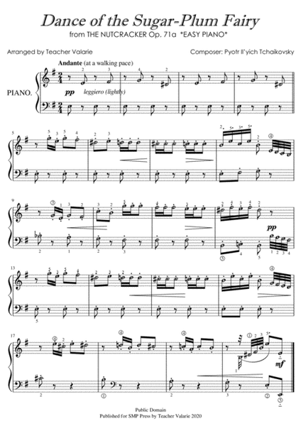 Dance of the Sugar Plum Fairy (EASY PIANO) grade 1 with note names and finger number guides image number null