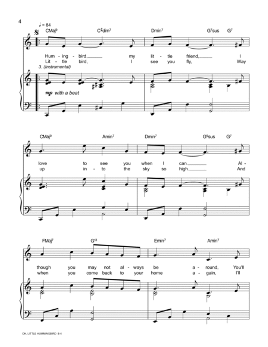 OH, LITTLE HUMMINGBIRD Piano/Vocal Voice scores gallery preview page 4