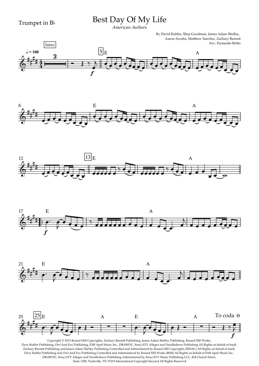 Best Day Of My Life Trumpet Solo scores gallery preview page 1