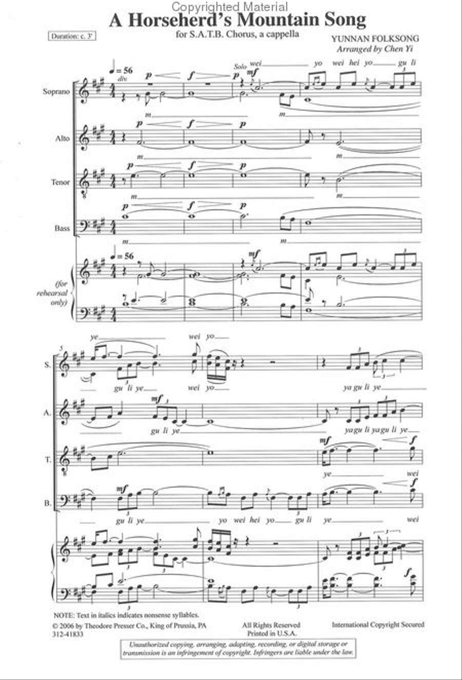 A Horseherd's Mountain Song 4-Part scores gallery preview page 2
