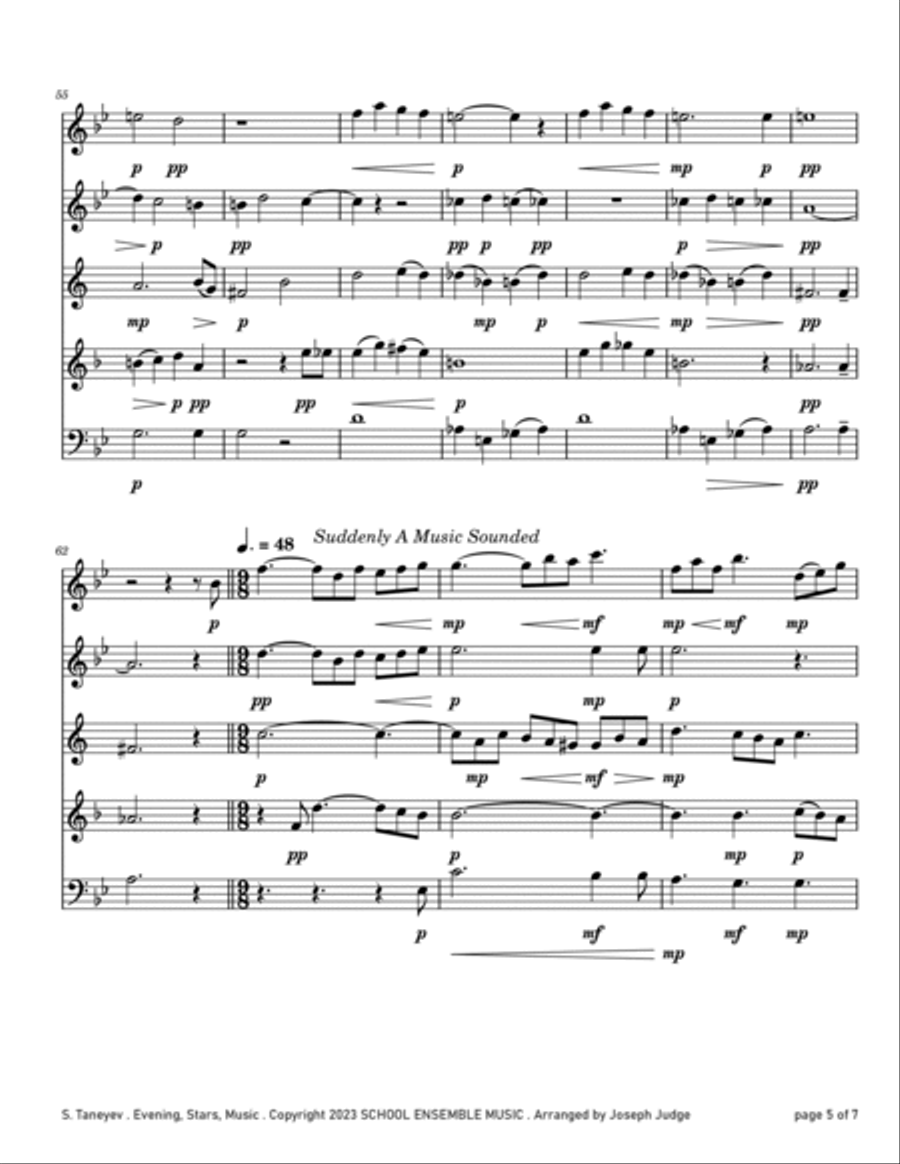 Evening Stars Music by Taneyev for Woodwind Quintet in Schools Woodwind Quintet scores gallery preview page 5