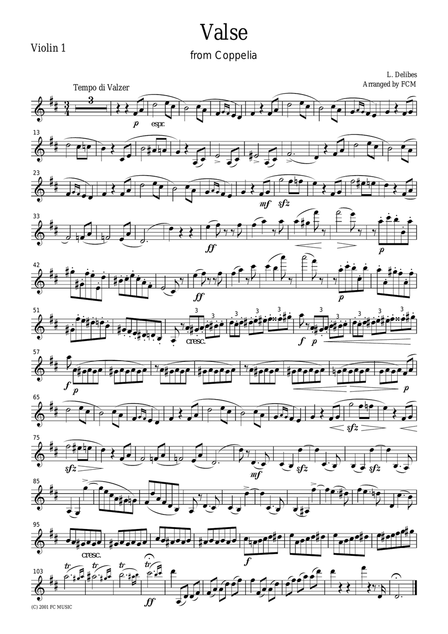 Delibes Valse from Coppelia, for string quartet, CD101 String Quartet scores gallery preview page 3