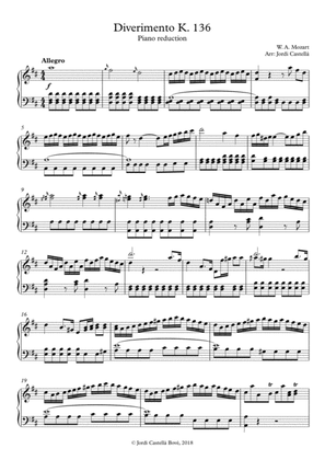 Mozart: Divertimento Kv.136, Piano version