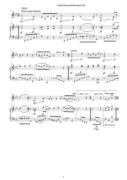 Mozart - Violin Sonata in E flat K 58 for Violin and Piano - Score and Part image number null