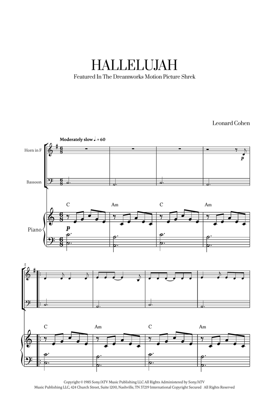 Hallelujah Woodwind Duet scores gallery preview page 1