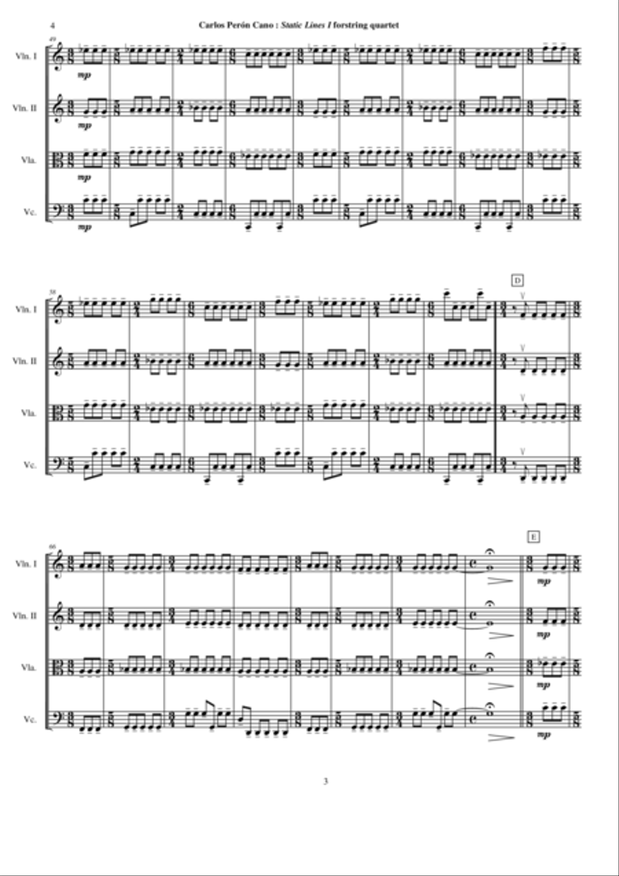 Carlos Perón Cano: Static Lines I (2003) for string quartet String Quartet scores gallery preview page 4