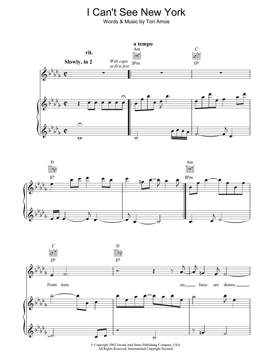 I Can't See New York Piano, Vocal, Guitar scores gallery preview page 1
