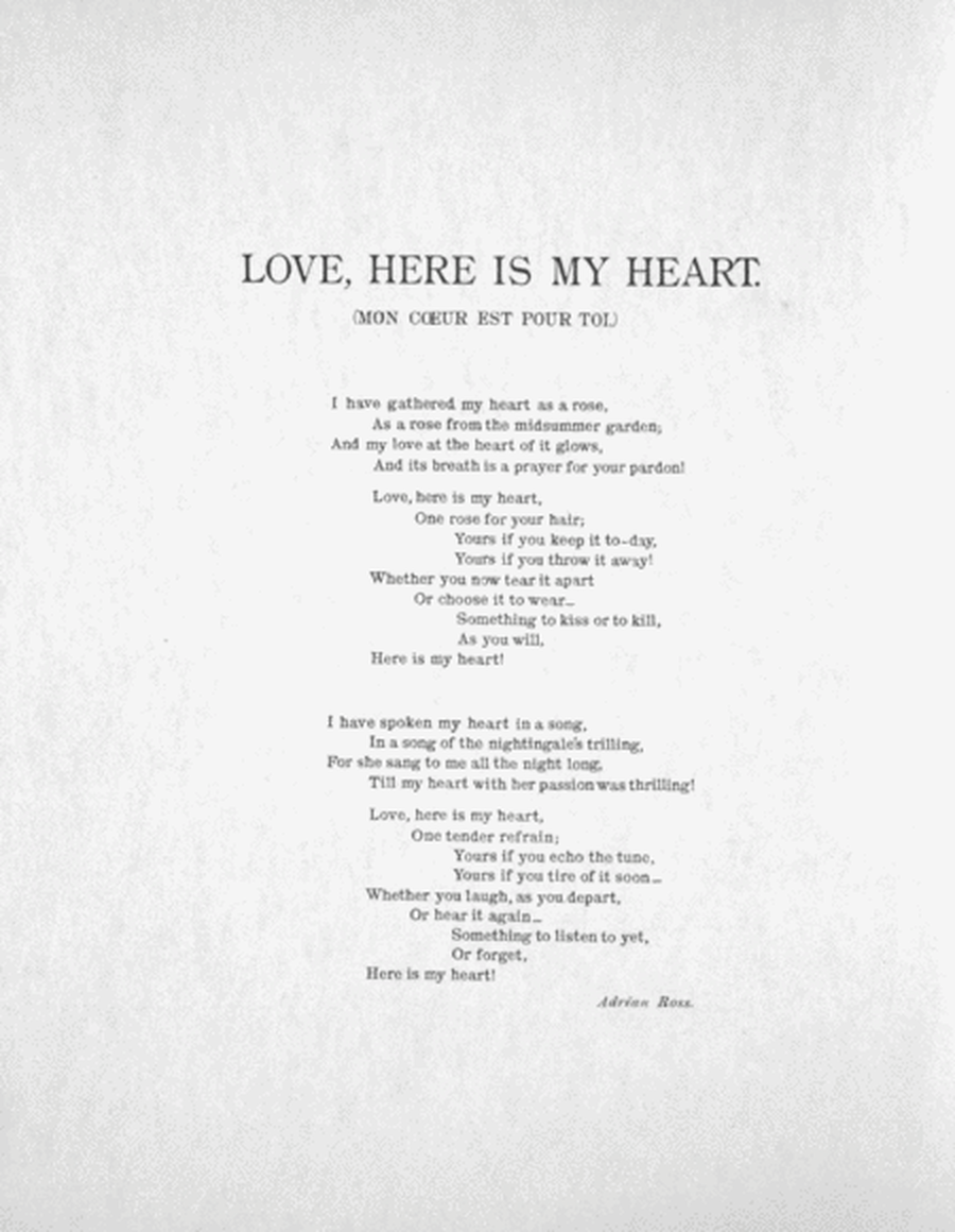 Love, Here is My Heart. (Mon Coeur Est Pour Toi). Song