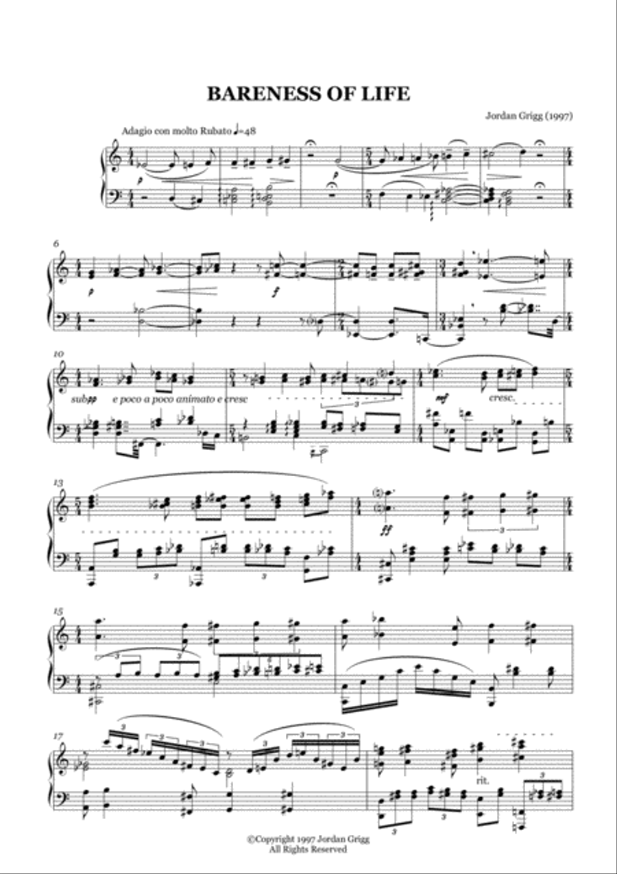 Bareness of Life Piano Solo scores gallery preview page 1
