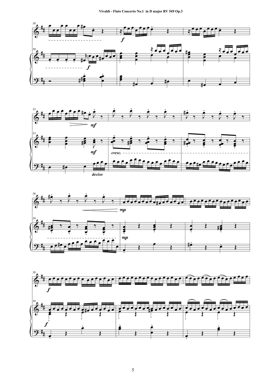 Vivaldi - Flute Concerto No.1 in D major RV 549 Op.3 for Flute and Cembalo (or Piano) image number null