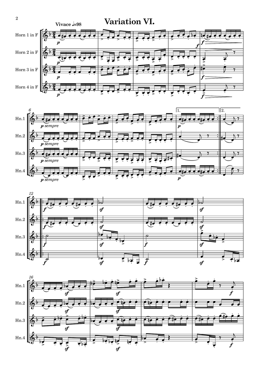 Brahms: Variations on a Theme by Haydn Op.56a (St.Anthony Chorale): Theme and Var.VI - horn quartet) French Horn Quartet scores gallery preview page 3