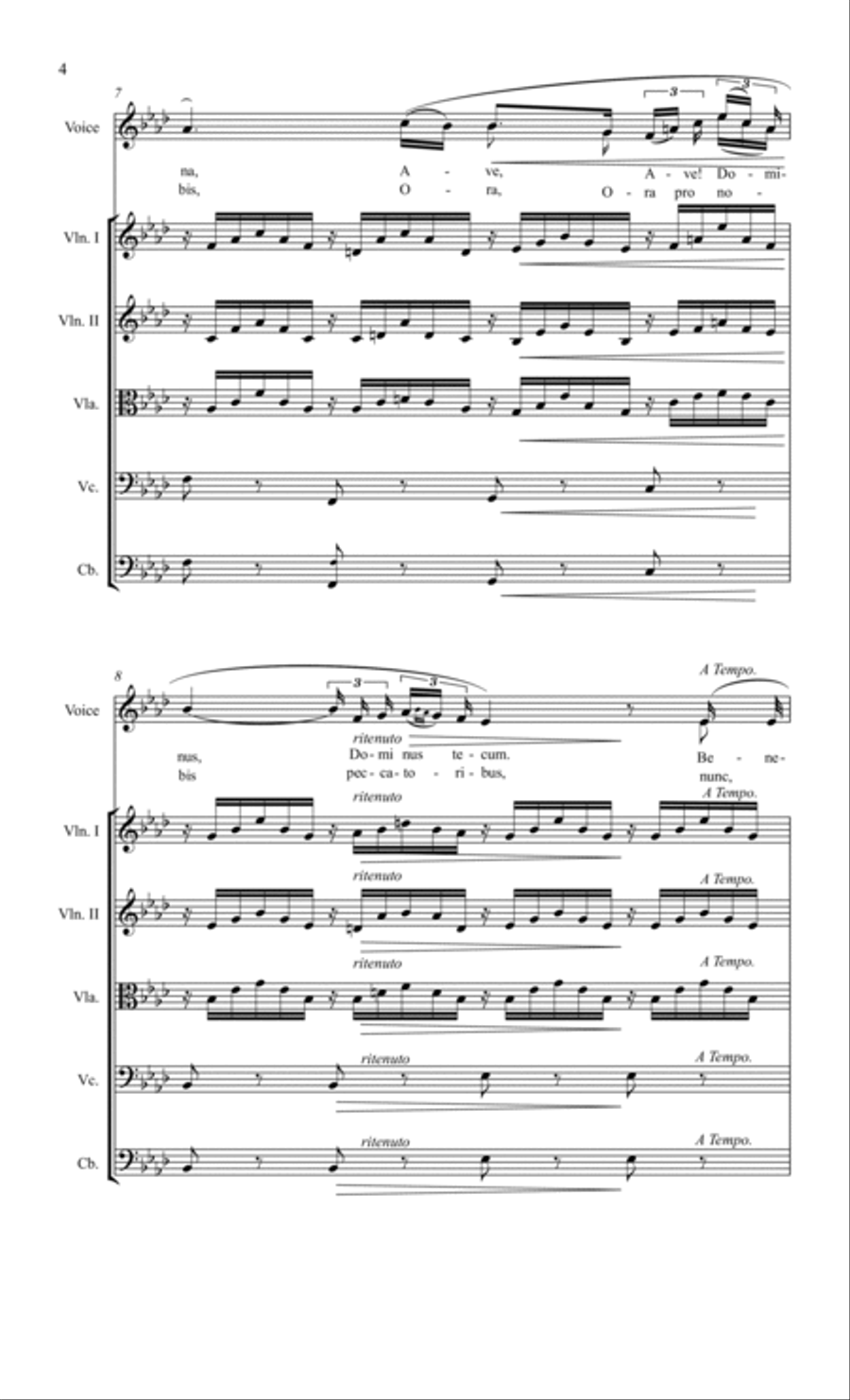 Ave Maria (Schubert) Key of Ab, for Voice with String Orchestra or String Quartet Accompaniment String Quartet scores gallery preview page 4