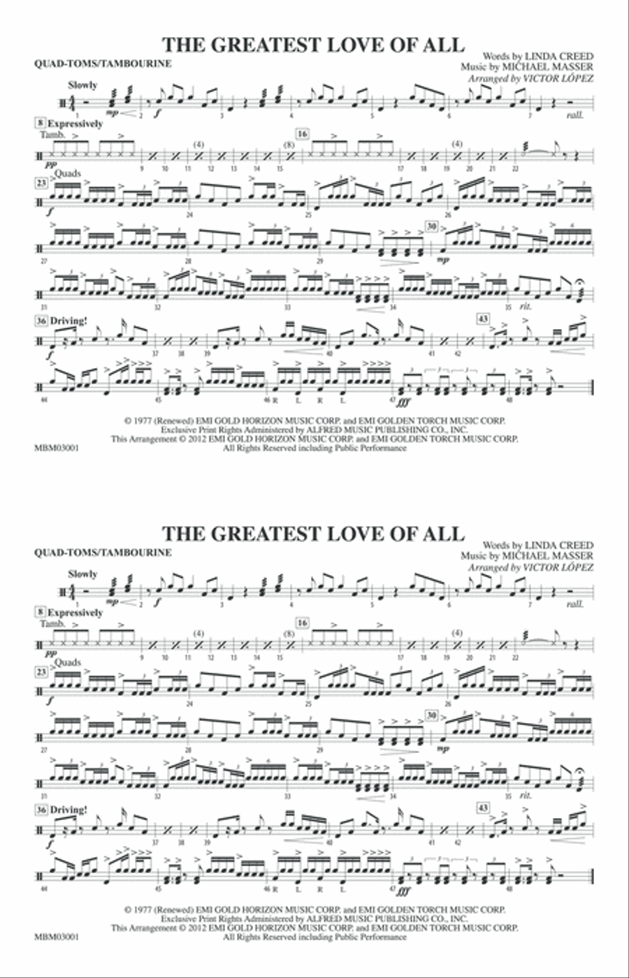 The Greatest Love of All: Quad-Toms Marching Band scores gallery preview page 1