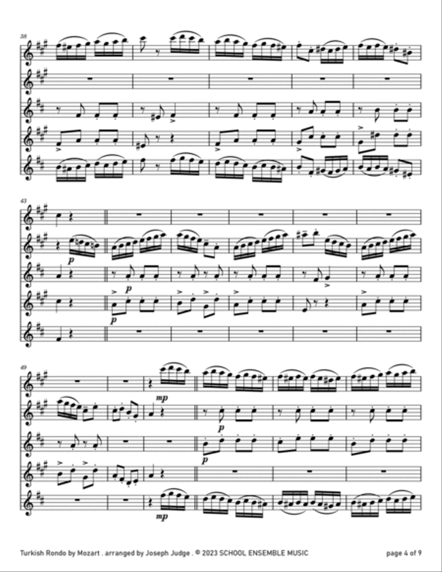 Turkish Rondo by Mozart for Saxophone Quartet in Schools Saxophone Quartet scores gallery preview page 4