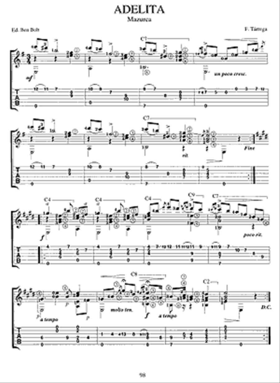 Tarrega in Tablature Classical Guitar scores gallery preview page 6