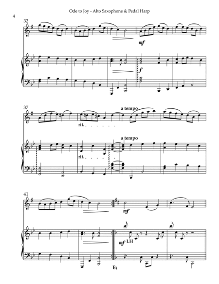 Ode to Joy, Duet for Eb Alto Saxophone & Pedal Harp by Ludwig van Beethoven Alto Saxophone - Digital Sheet Music