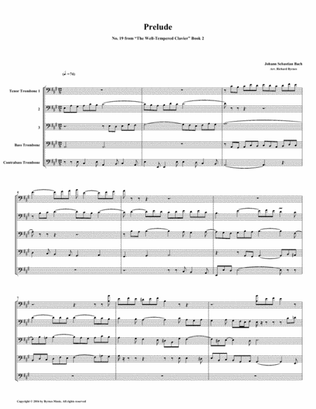 Prelude 19 from Well-Tempered Clavier, Book 2 (Trombone Quintet)