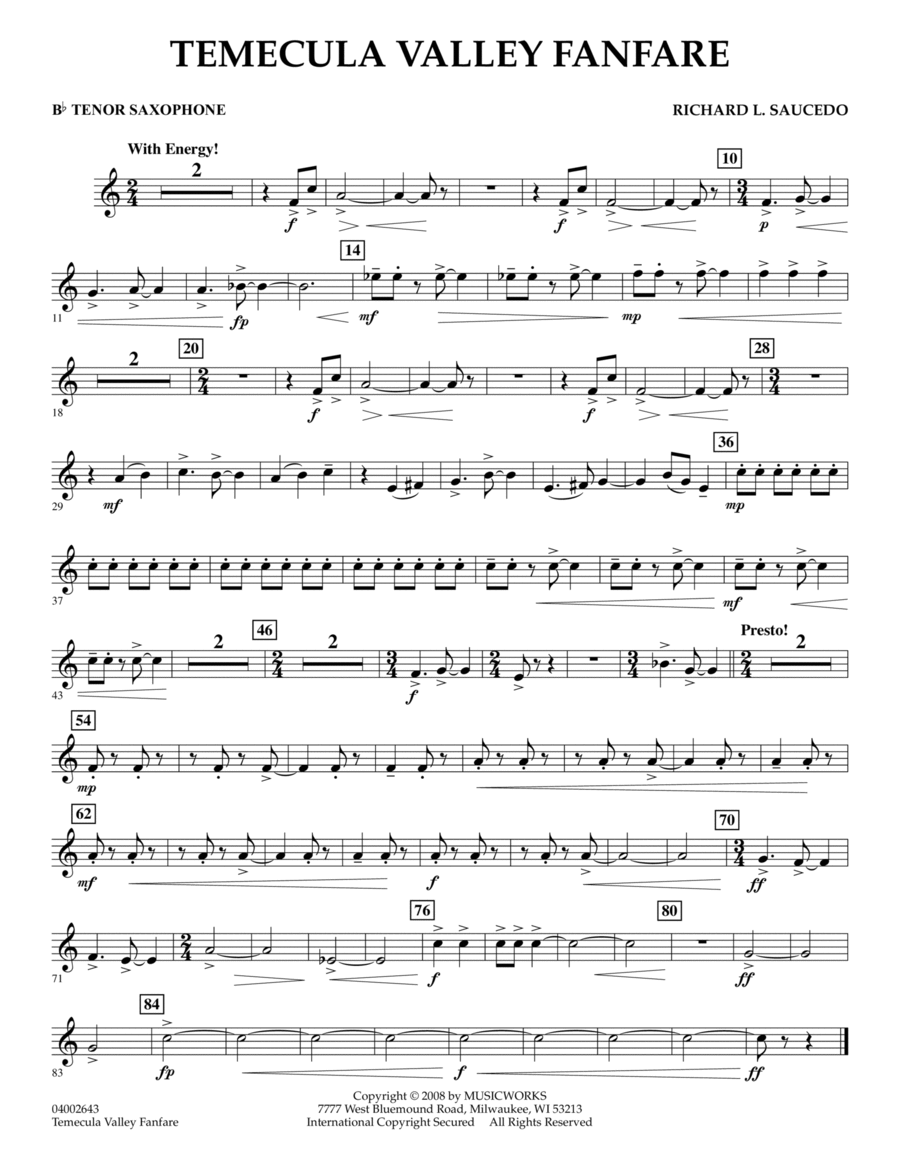 Temecula Valley Fanfare - Bb Tenor Saxophone
