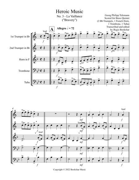 Heroic Music - No. 3. La Vaillance (Bb) (Brass Quintet - 2 Trp, 1 Hrn, 1 Trb, 1 Tuba) image number null