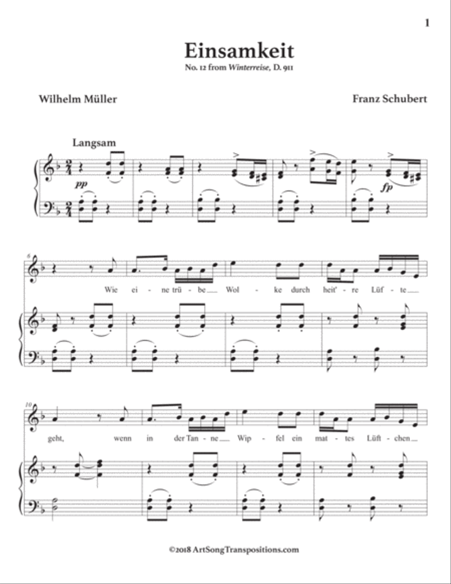SCHUBERT: Einsamkeit, D. 911 no. 12 (transposed to D minor) Voice scores gallery preview page 2