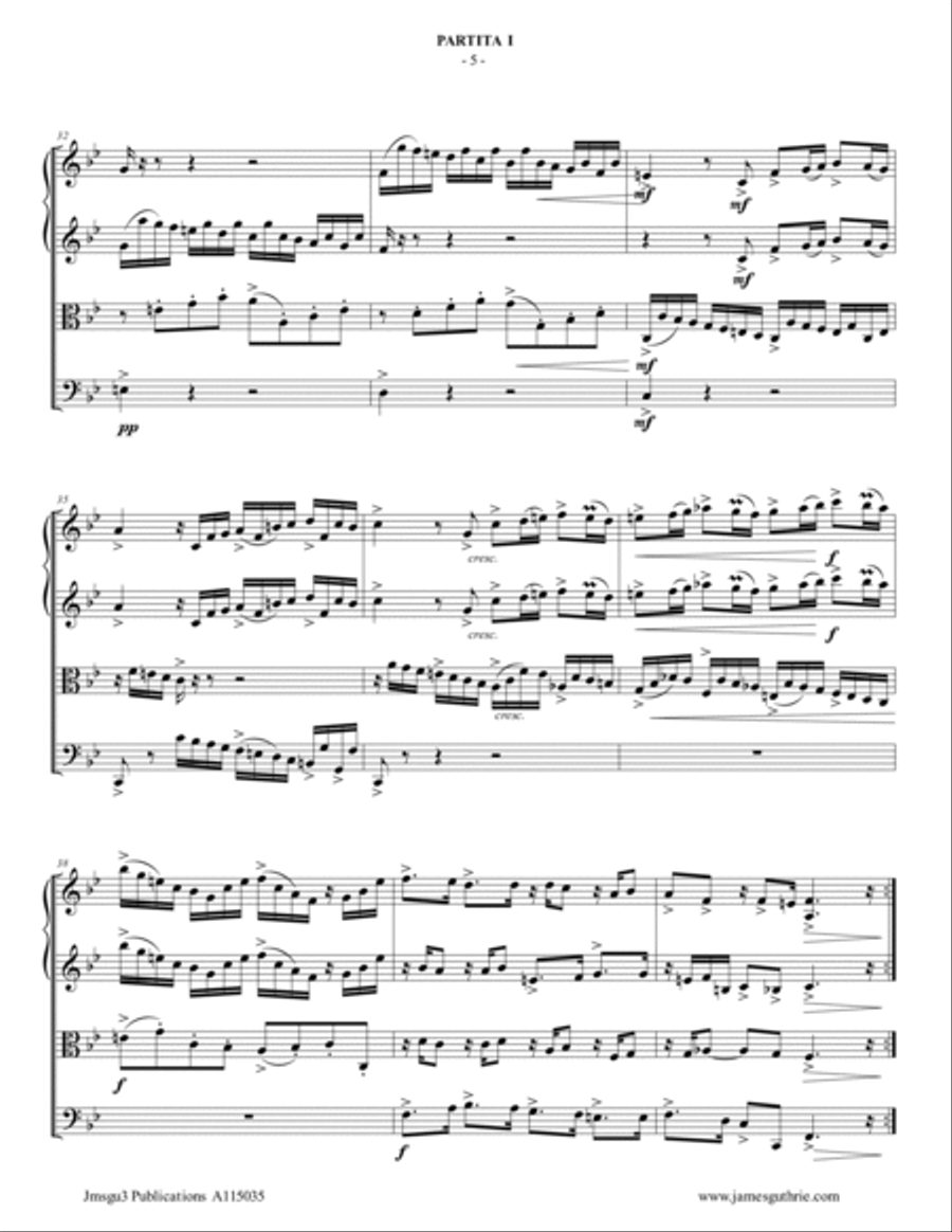 BACH: 6 Partitas Complete BWV 825-830 for String Quartet String Quartet scores gallery preview page 5