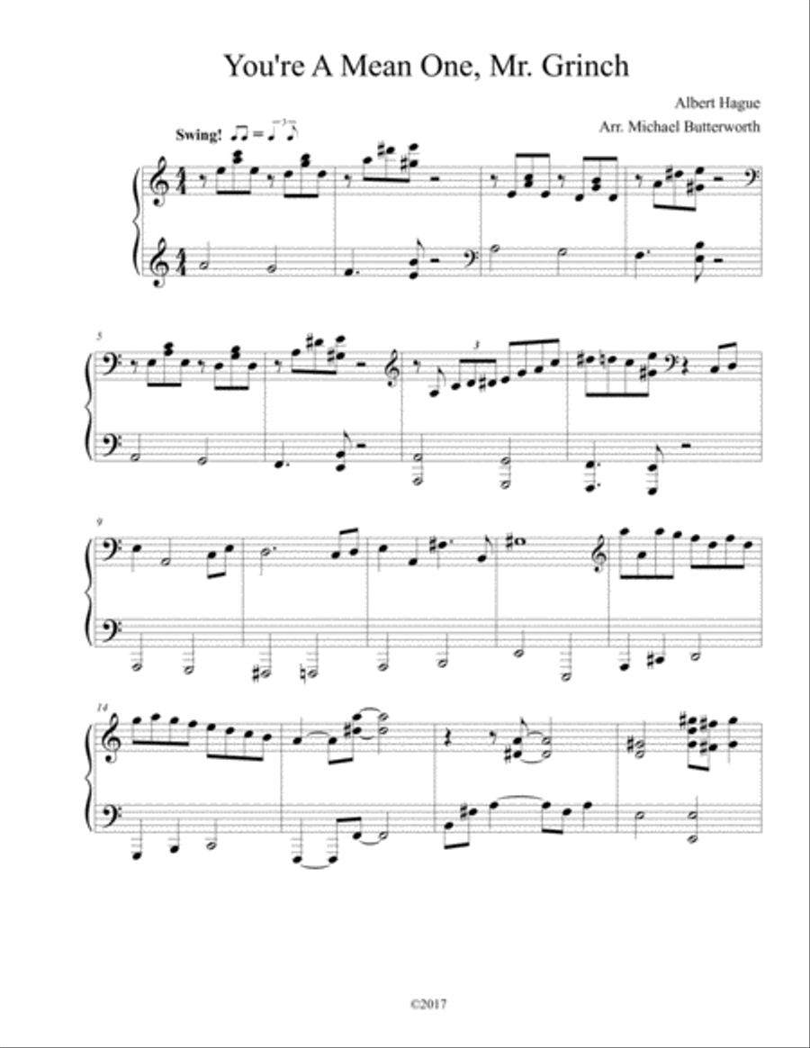 You're A Mean One, Mr. Grinch Piano Solo scores gallery preview page 1