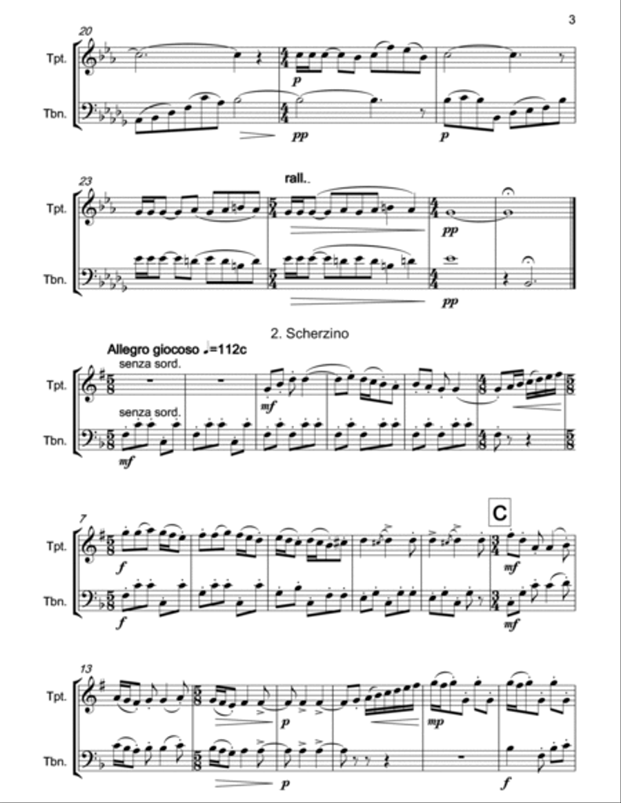 IAN BUTTERWORTH Fanfare & Scherzino for trumpet & trombone Brass Duet scores gallery preview page 3