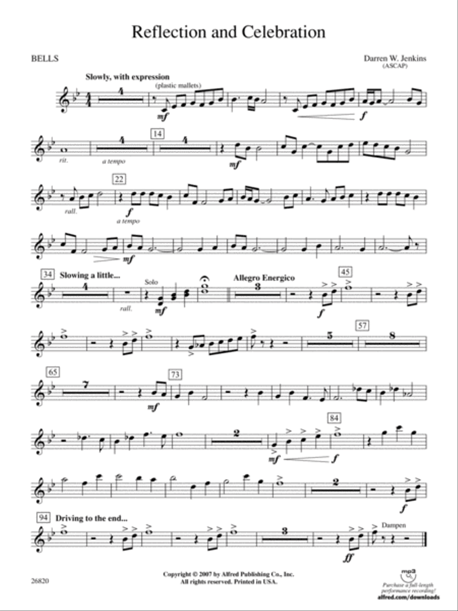 Reflection and Celebration: Bells Concert Band scores gallery preview page 1