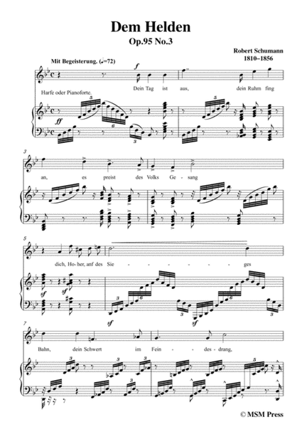 Schumann-Dem Helden,in B flat Major,for Voice and Piano image number null