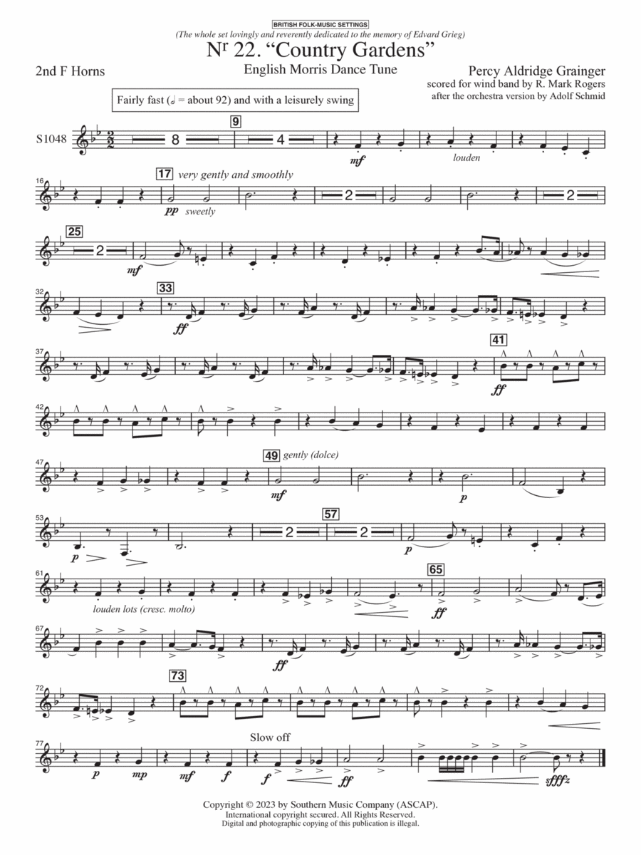 Country Gardens for Symphonic Band - Horn 2 Concert Band scores gallery preview page 1
