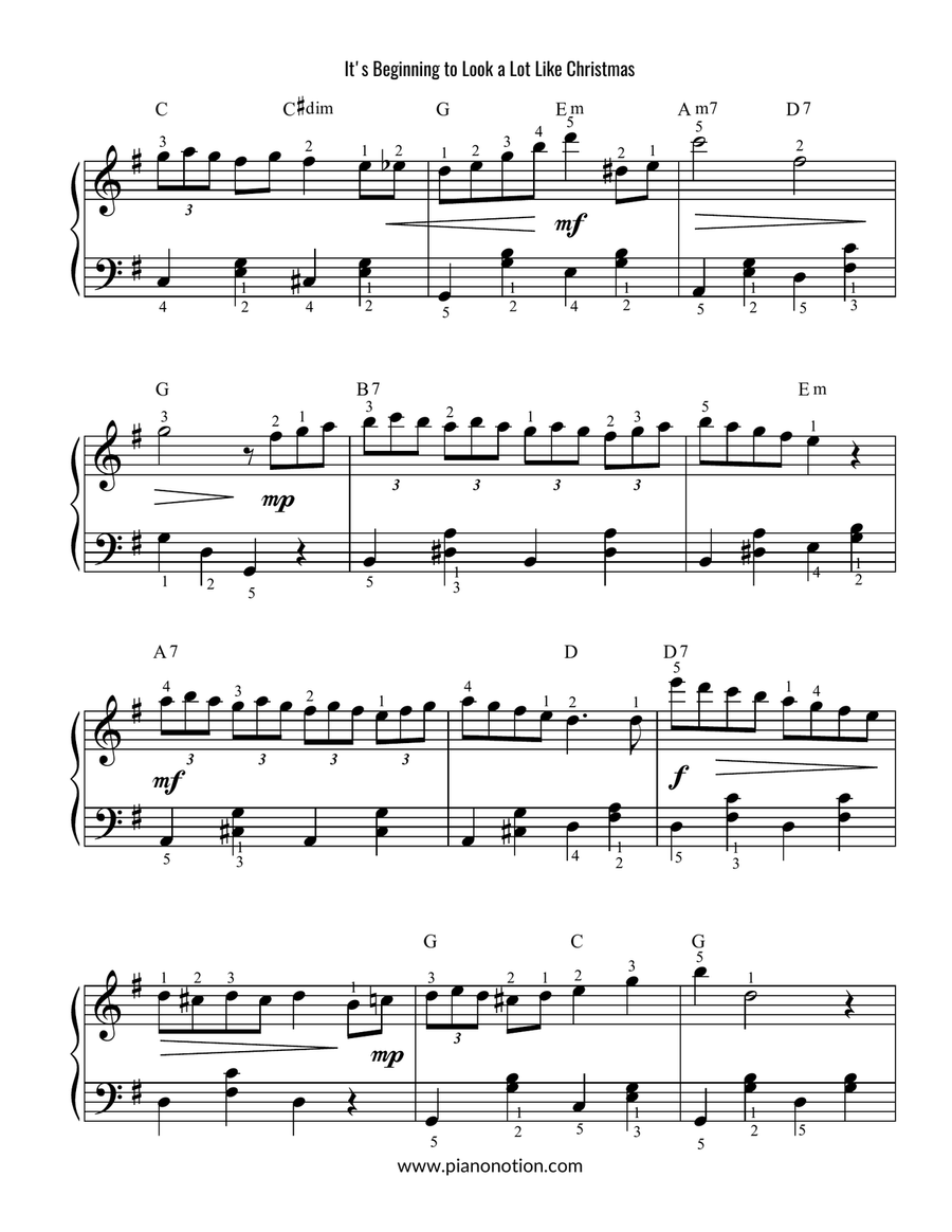 It's Beginning To Look A Lot Like Christmas Easy Piano scores gallery preview page 2