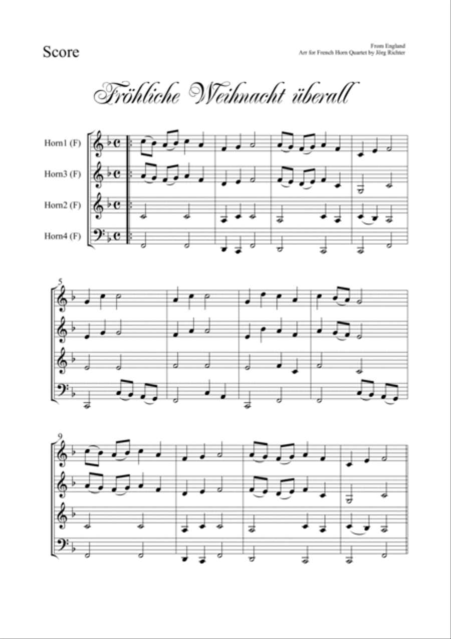 Merry Christmas everywhere (Fröhliche Weihnacht überall) for French Horn Quartet Brass Quartet scores gallery preview page 2