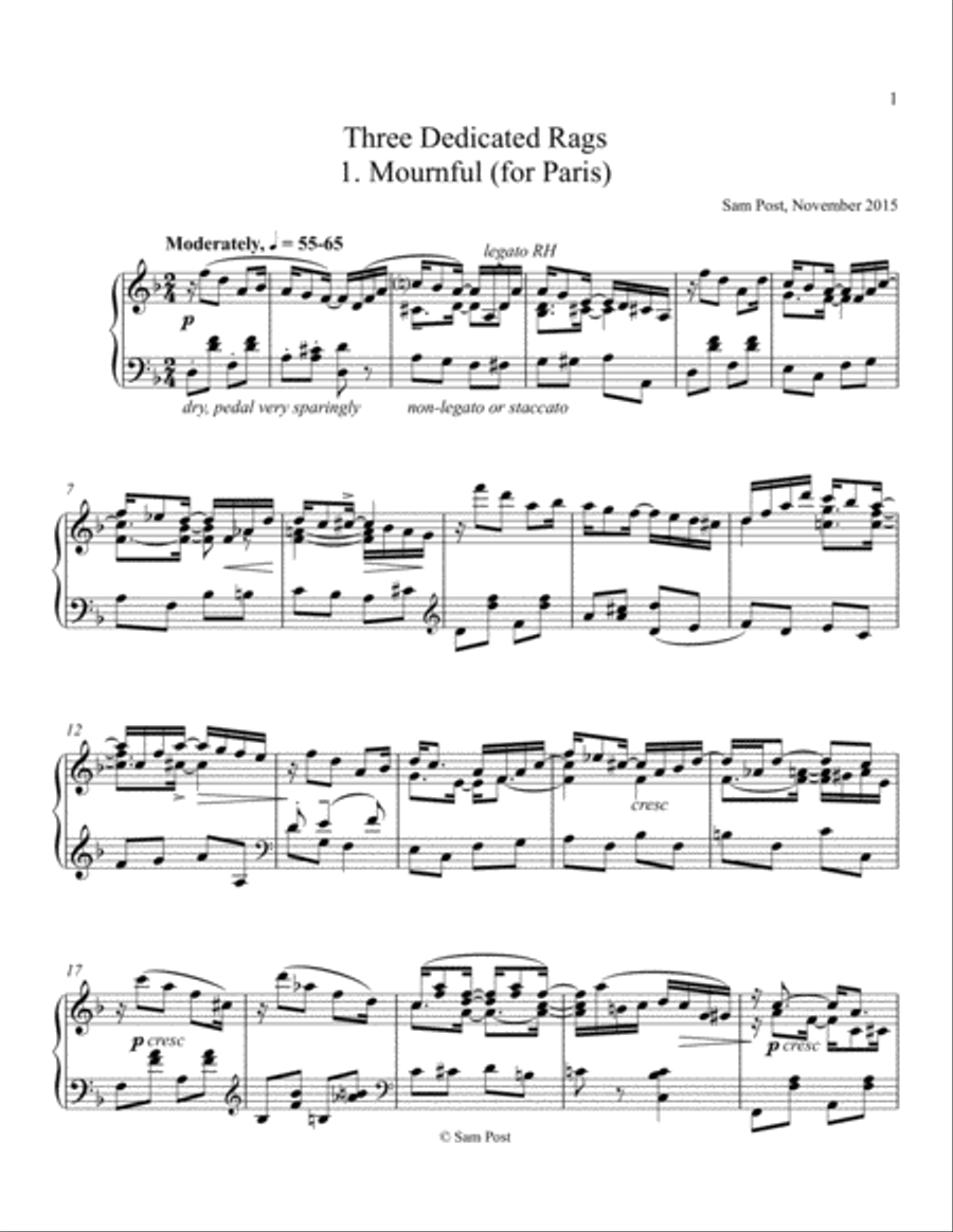 Mournful Rag, op. 13, #1 Piano Solo scores gallery preview page 1