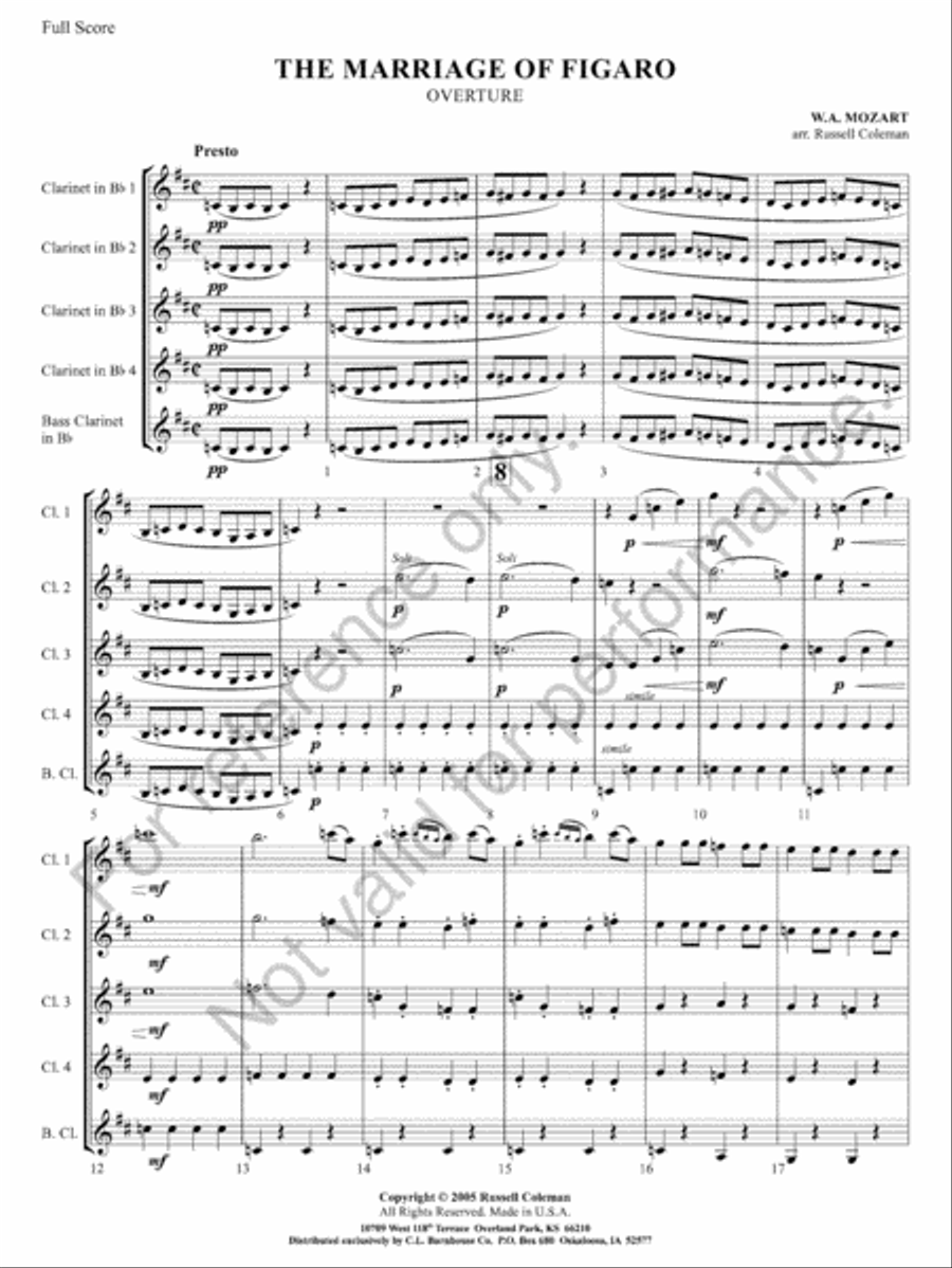 The Marriage Of Figaro The Marriage Of Figaro Clarinet Quintet scores gallery preview page 3