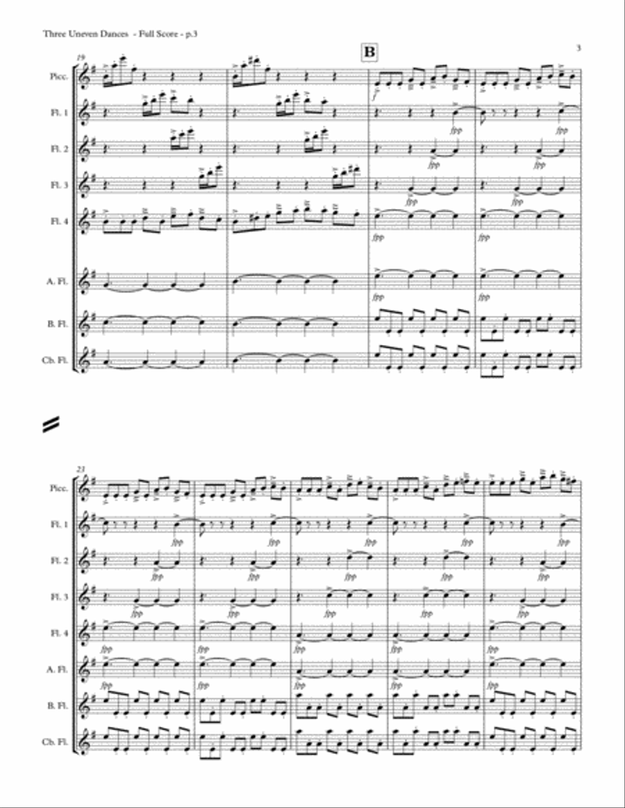 Three Uneven Dances Flute Choir scores gallery preview page 5