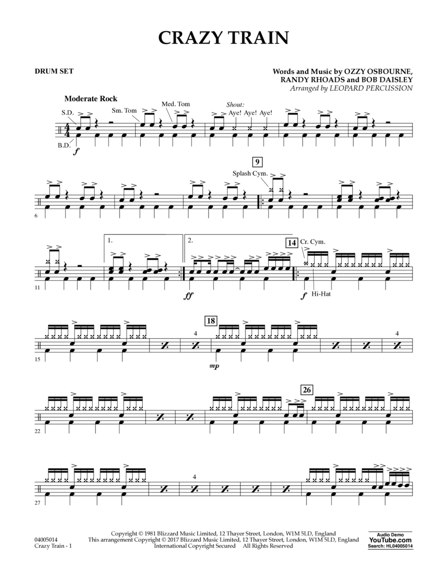 Crazy Train - Drum Set Concert Band scores gallery preview page 1