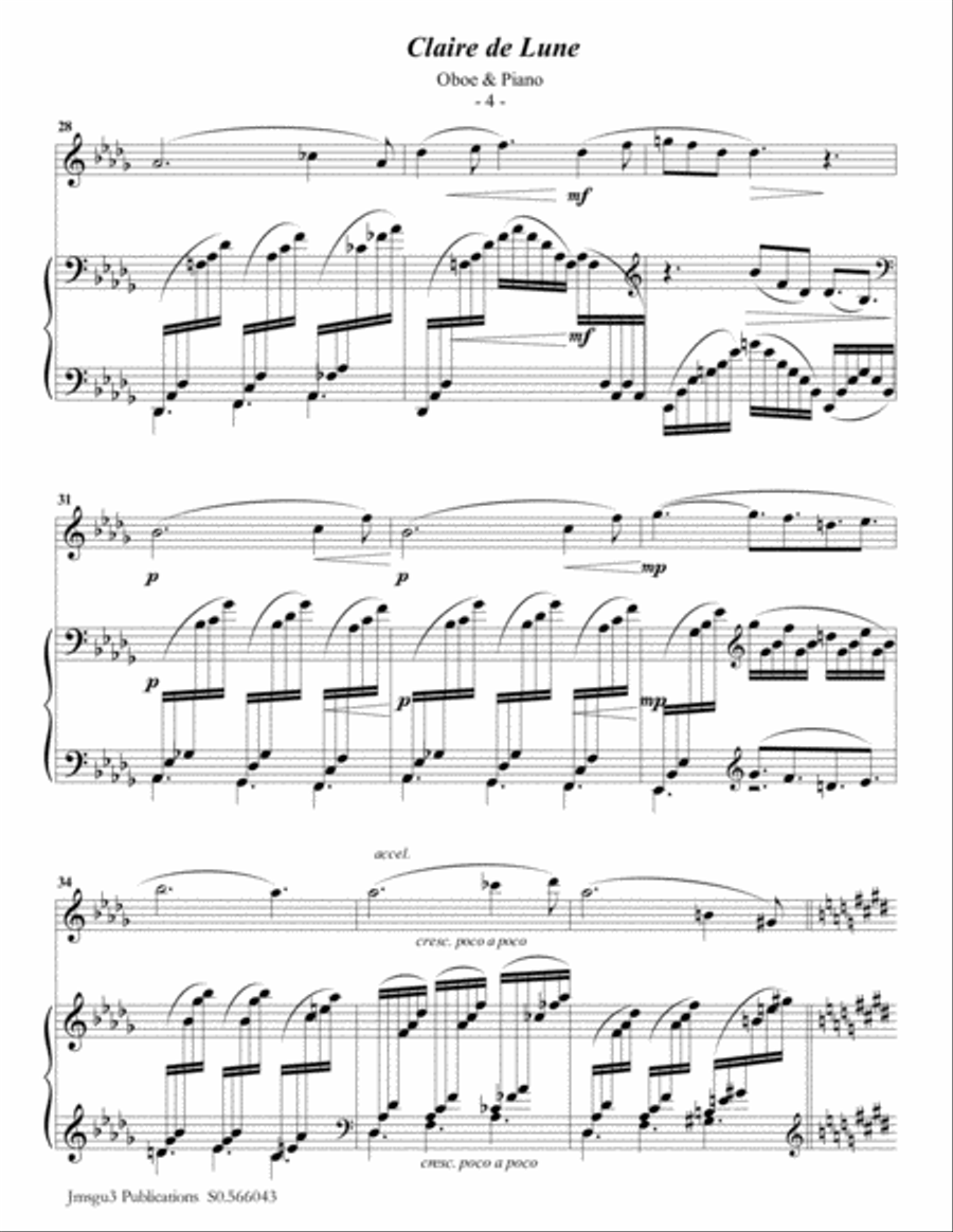 Debussy: Claire de Lune for Oboe & Piano Piano scores gallery preview page 4