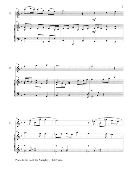 PRAISE TO THE LORD, THE ALMIGHTY (Duet – Flute and Piano/Score and Parts) image number null