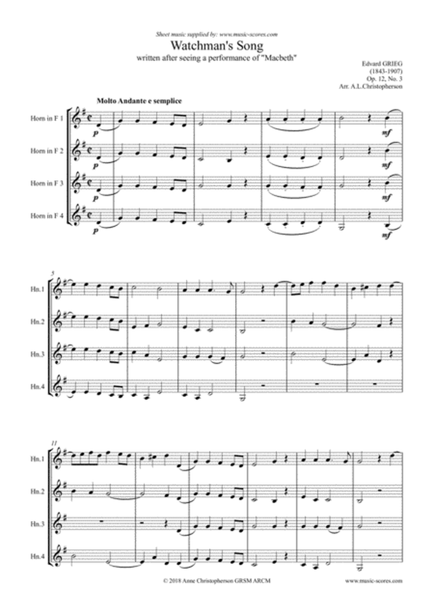 Watchman's Song, Op.12, No.3 - 4 French Horns image number null