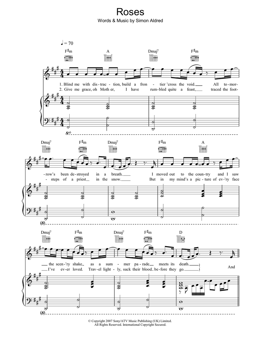 Roses Piano, Vocal, Guitar scores gallery preview page 1