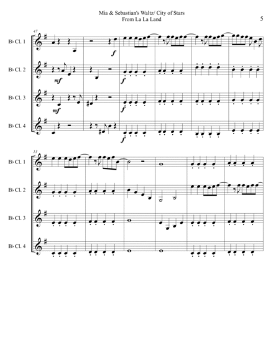 City Of Stars Clarinet Quartet scores gallery preview page 5