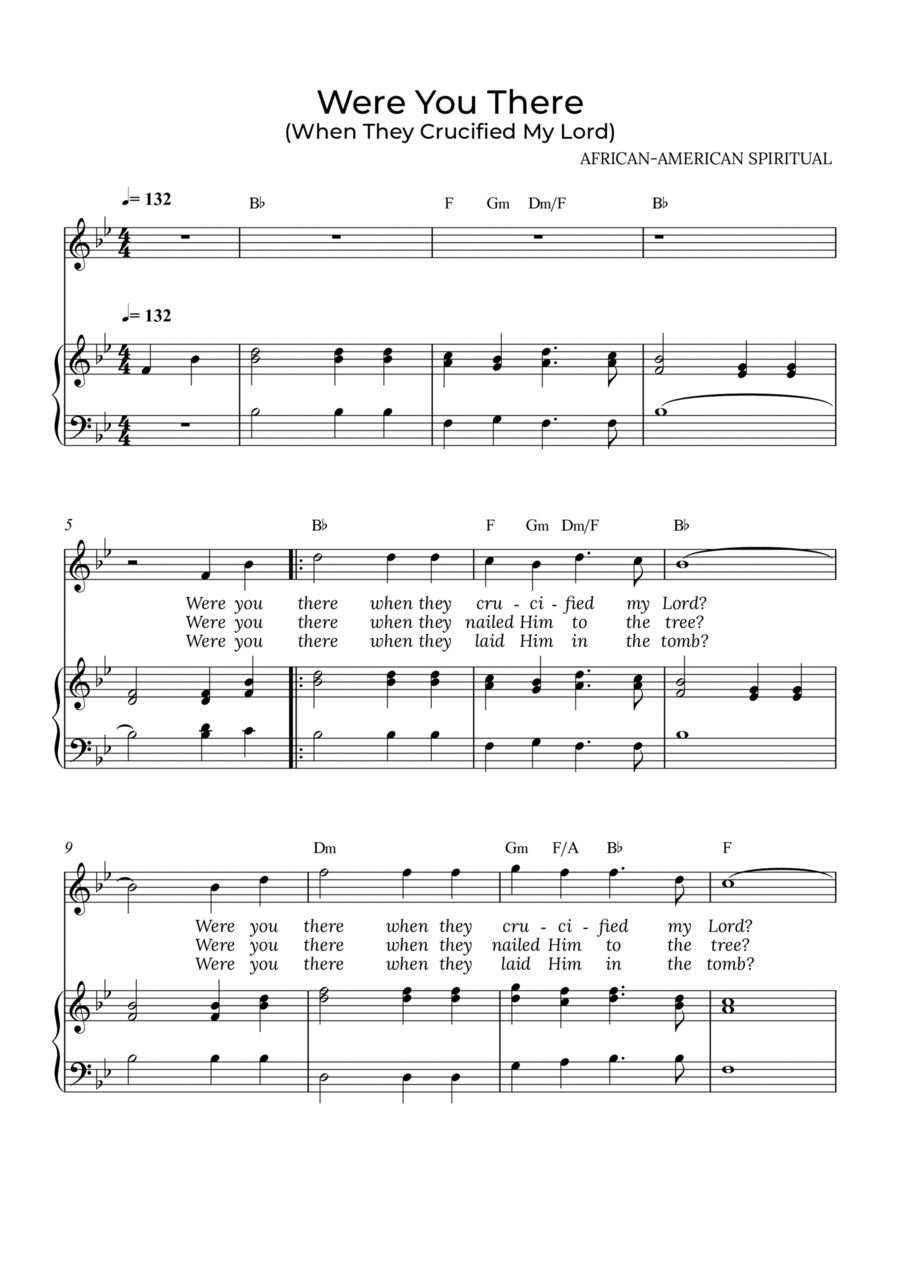 Were You There - for piano and soprano in Bb major with chords Soprano Voice scores gallery preview page 1