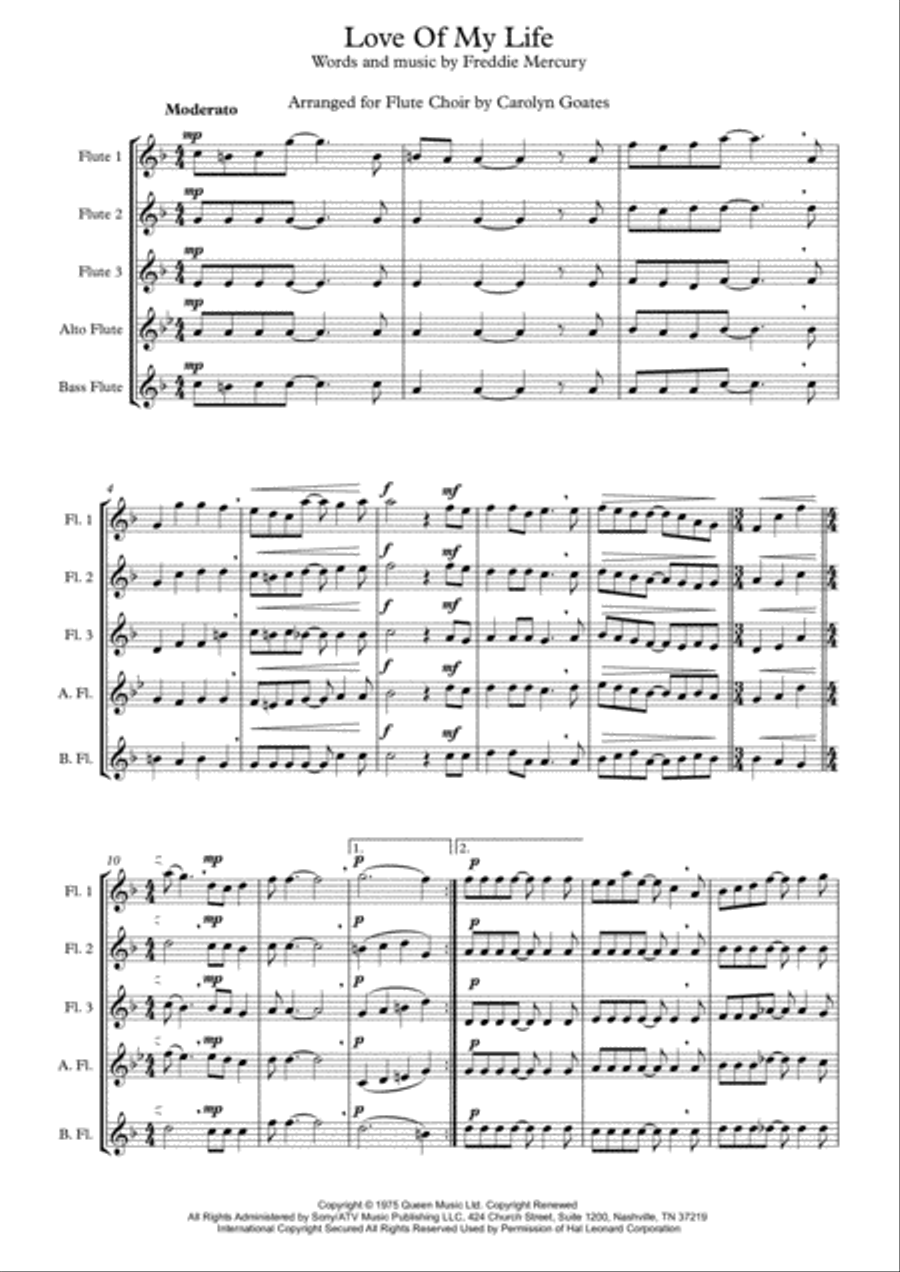 Love Of My Life Woodwind Ensemble scores gallery preview page 1