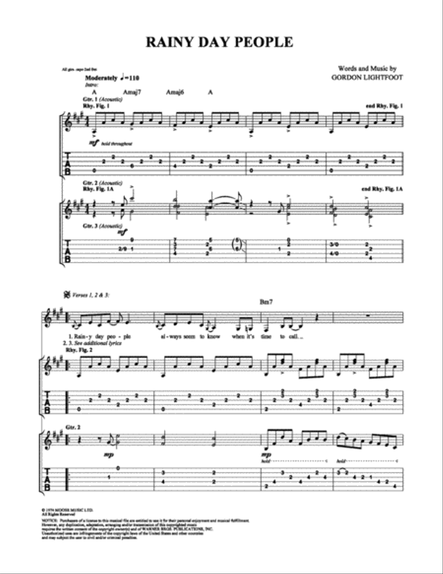Rainy Day People Rainy Day People Guitar Tablature scores gallery preview page 1