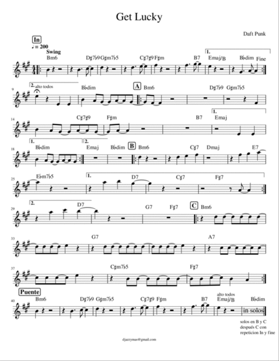 Get Lucky Get Lucky Large Ensemble scores gallery preview page 1