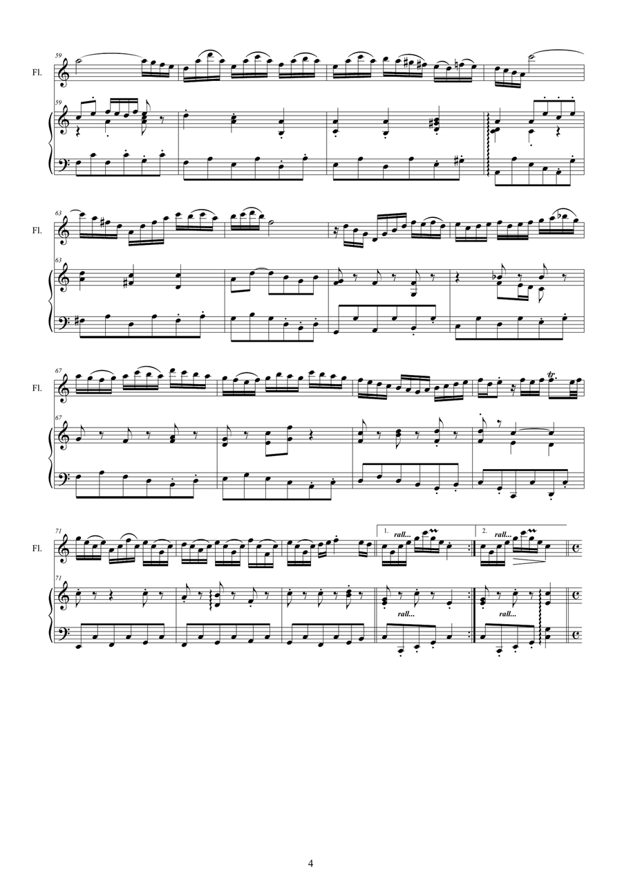 Bach - Flute Sonata in C major BWV 1033 for Flute and Harpsichord or Piano Flute scores gallery preview page 4