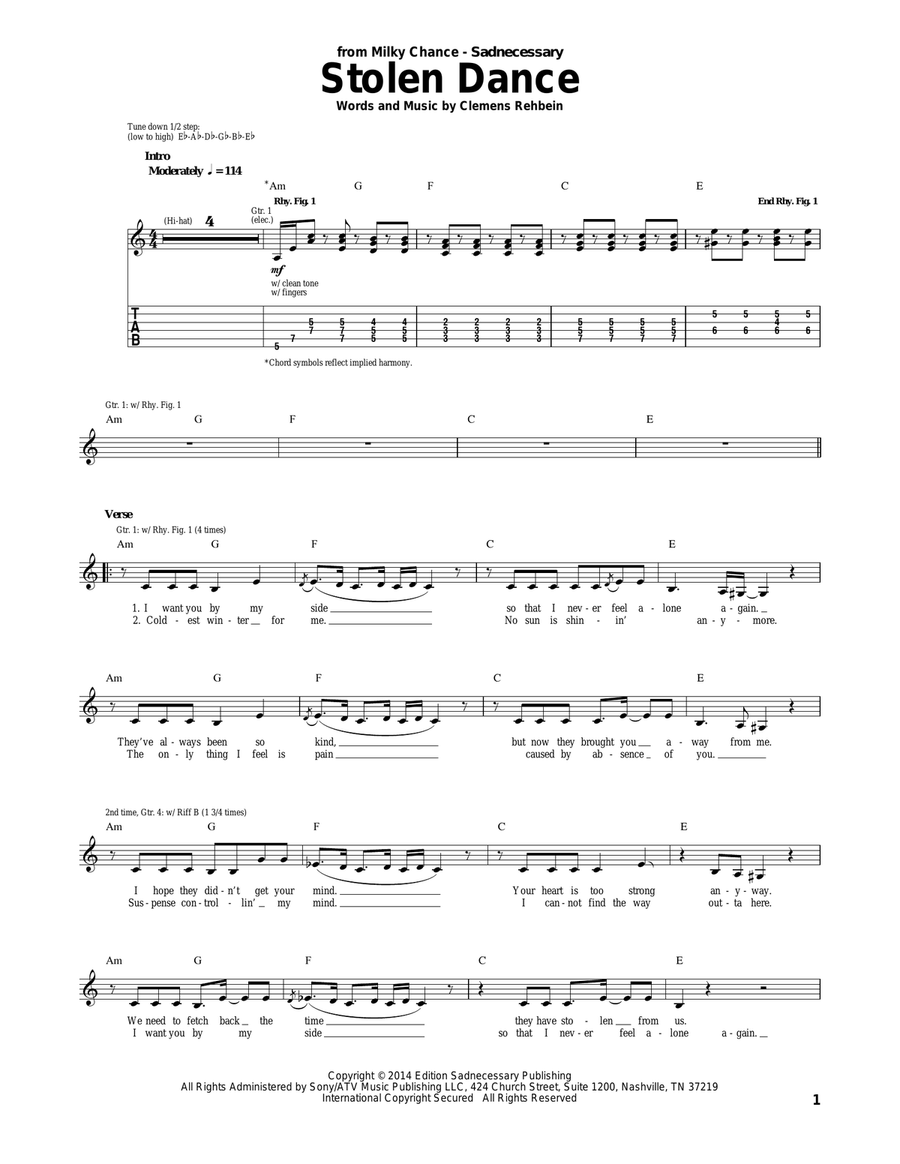 Stolen Dance Acoustic Guitar scores gallery preview page 1