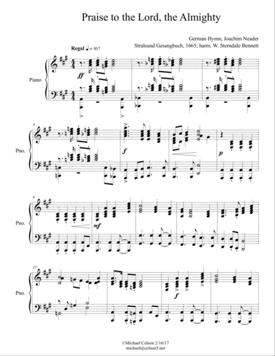 Praise to the Lord the Almighty Piano Solo scores gallery preview page 2